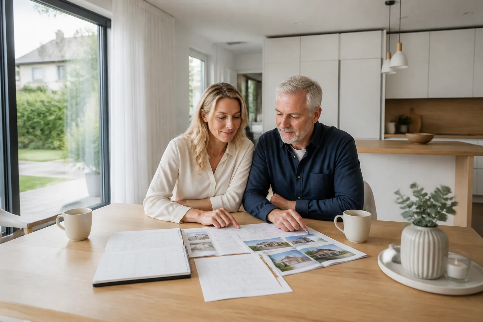 Eigentümer ordnen Zeitplan und Unterlagen für einen Immobilienverkauf